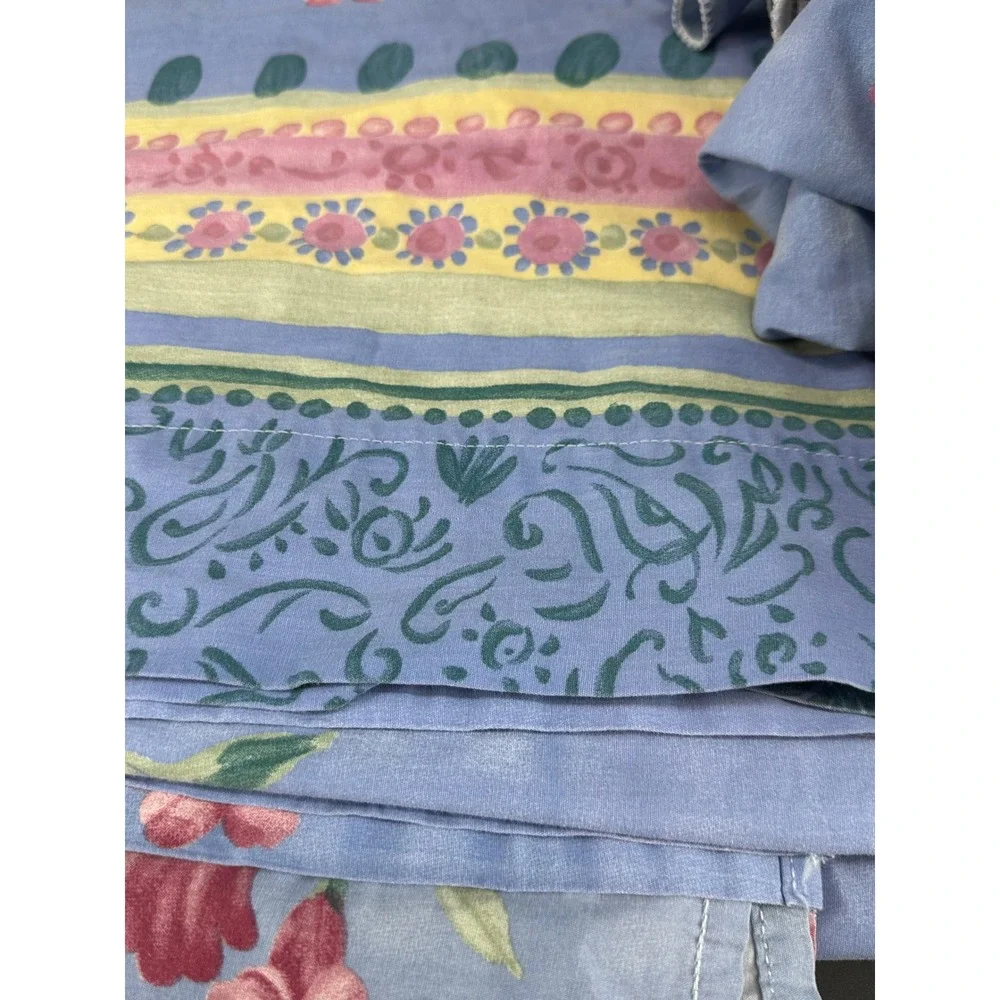 Vintage Dan River Full Sheet Set Blue Pink Floral Cottagecore 100% Cotton USA